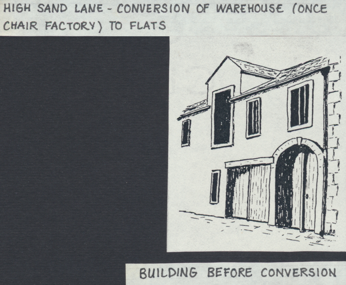 High Sand Lane John Whartons chair factory later a wharehouse 1989 before conversion Drawing