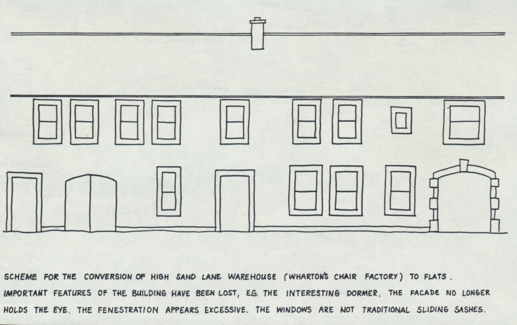 High Sands Lane warehouse Whartons chair factory conversion to flats features lost drawing