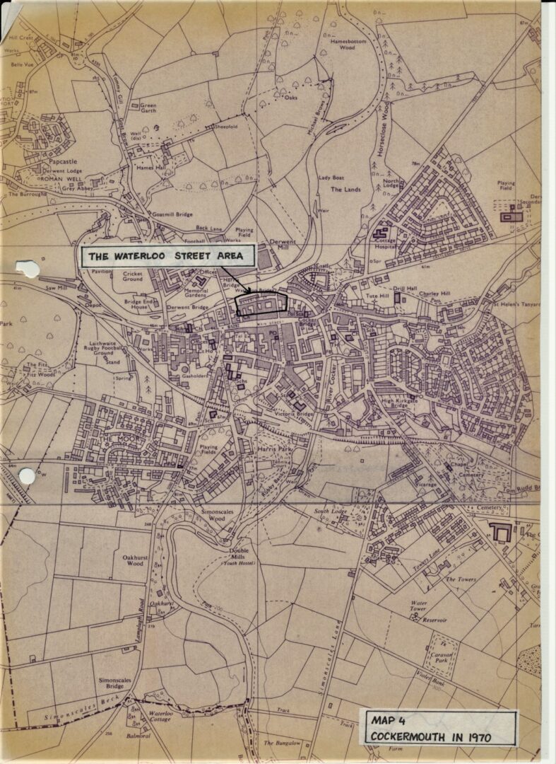 Map 04 1970 Cockermouth Waterloo Street area highlighted between Main Street and River Derwent