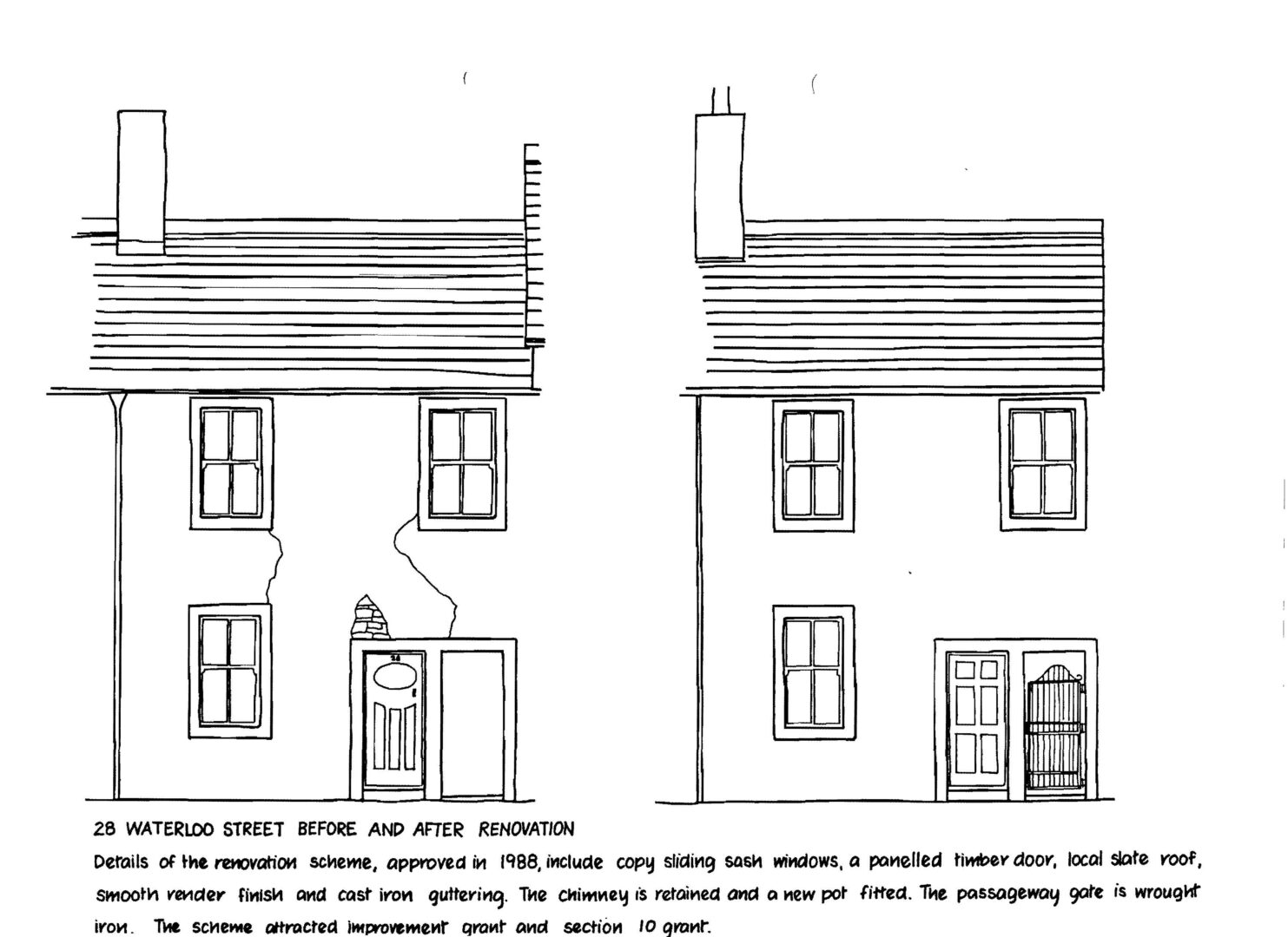 Waterloo Street 28 conservation report page July 1989 before and after renovation drawing scaled